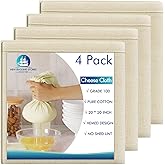 4 PCS Reusable Cheesecloth, Grade 100, 20x20 Inch Hemmed Cheese Cloth for Straining Craft, 100% Cotton Unbleached Muslin Clot