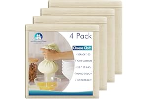 4 PCS Reusable Cheesecloth, Grade 100, 20x20 Inch Hemmed Cheese Cloth for Straining Craft, 100% Cotton Unbleached Muslin Clot