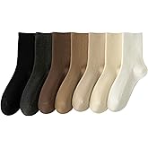 Jzswiepa Women Cotton Socks Calf Crew Socks Neutral Color Casual Socks Soft Breathable 7 Pairs