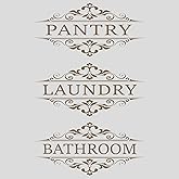 Fssqii 3 Pcs 10.94''x 5.51'' Pantry Laundry Bathroom Sign Door Stickers Decor for Home Coffee Restaurant Shop Store Transparent Waterproof Self-Adhesive Letter Sign Wall Decals (Gold-Style D)
