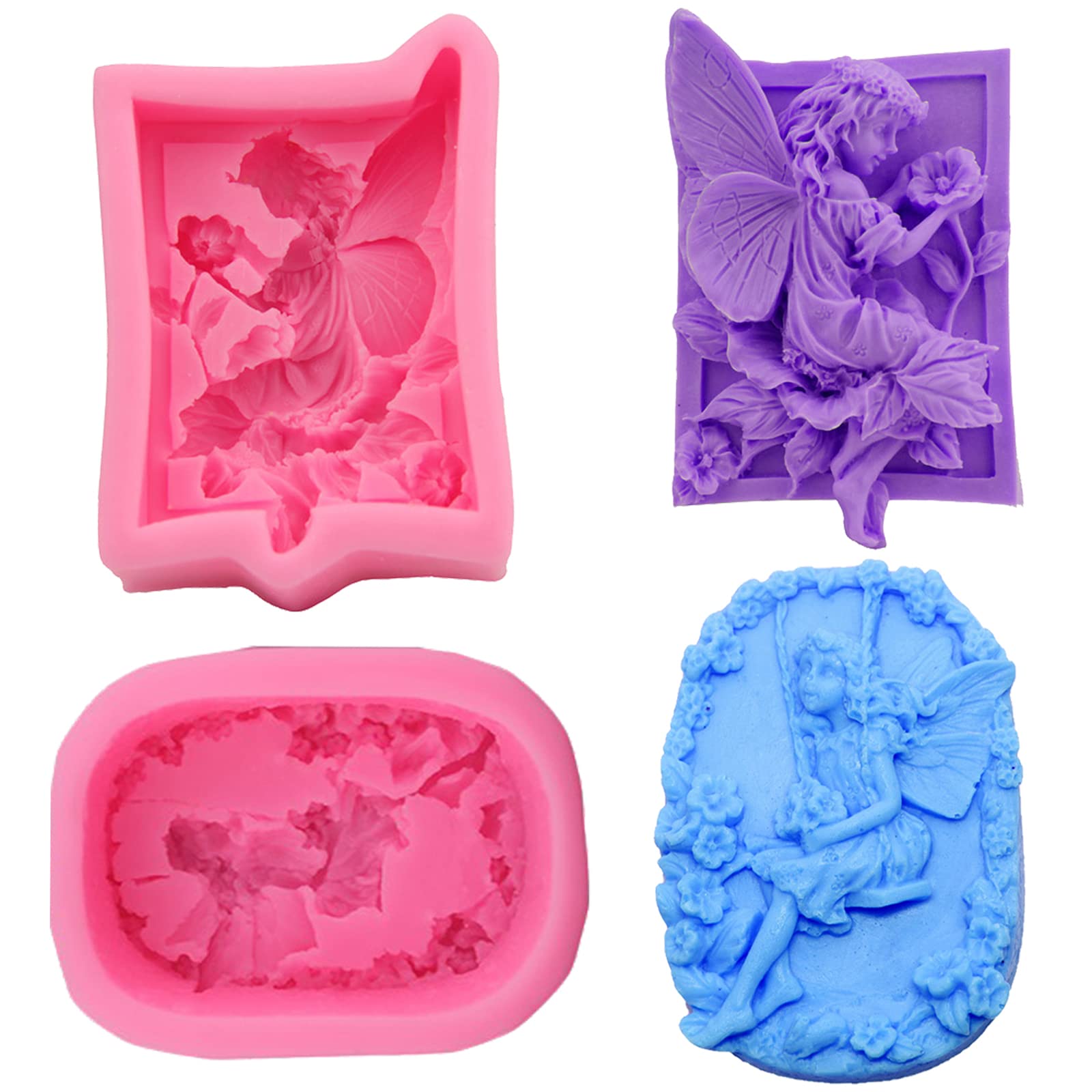 Angel Mould for Plaster, Angel Mould, Sugar Paste, 2 x 3D Silicone Angel Moulds, Soap Moulds, Silicone Soap Moulds for Crafts, DIY Crafts, Angel Soap (Fairy and Flowers Pattern)