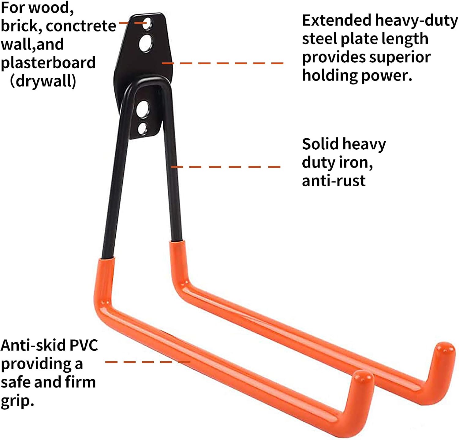 LIIBOT 2 Pack Garage Hooks with Heavy Duty Steel Storage Tool Hangers for Garage Wall Mount Utility Double Hooks with Anti-Slip Coating for Bike Garden Tools Ladders Bulky Items (L, U-Shaped, Orange): Home Improvement