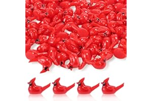 100pcs Mini Resin Red Cardinal Bird Figurines, Tiny Cardinal Figurine Small Animals Christmas Ornaments for Xmas Gift Miniatu