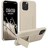 kwmobile Case Compatible with Apple iPhone 12 / iPhone 12 Pro - Case with Hand Strap and Stand Soft TPU Silicone Coating - Cream