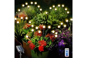Thgilemo Firefly Lights Solar Outdoor, Solar Firefly Garden Lights 6 Pack 8 LED Waterproof Lights with Remote Control, Solar Garden Lights for Yard Patio Pathway Garden Decor（Warm-White）