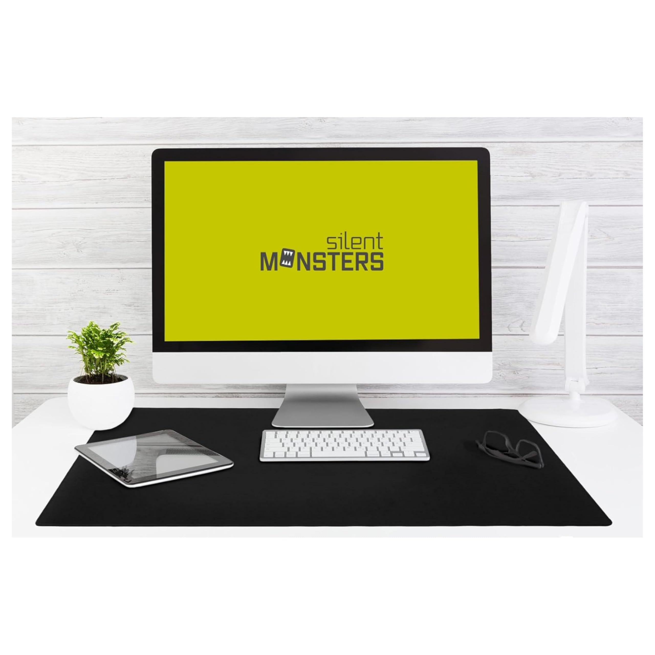 Silent Monsters Mouse Mat XX Large 35 x 24 in / 90 x 60 cm, Black Mouse Pad, Stitched Edges, washable & rollable, Mousemat for Office, Gaming, Home Study, Mousepad, big non-slip & quiet Desk Mat XXXL