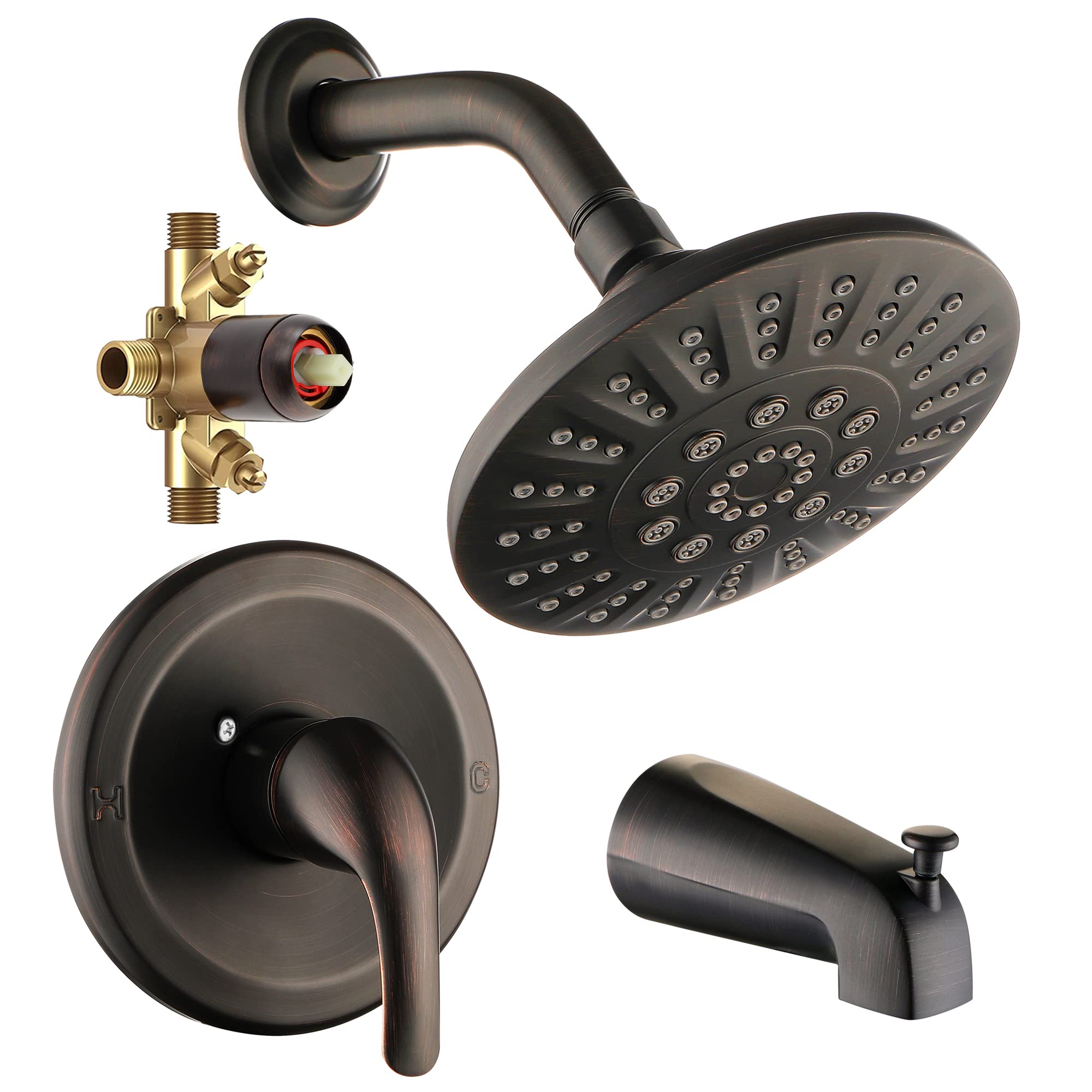 Photo 1 of CATTSHO Shower Tub Faucets Sets Complete with Diverter, 5 Spray Settings, 6-Inch Bathtub Waterfall Handle Combo, 2.5 GPM High-Pressure Bathroom Rain Shower Head System, Oil Rubbed Bronze