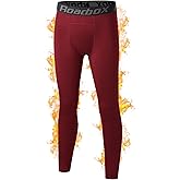 Roadbox Youth Boys' Thermal Compression Pants, Fleece Lind Base Layer Sports Leggings, Athletic Tights for Cold Weather