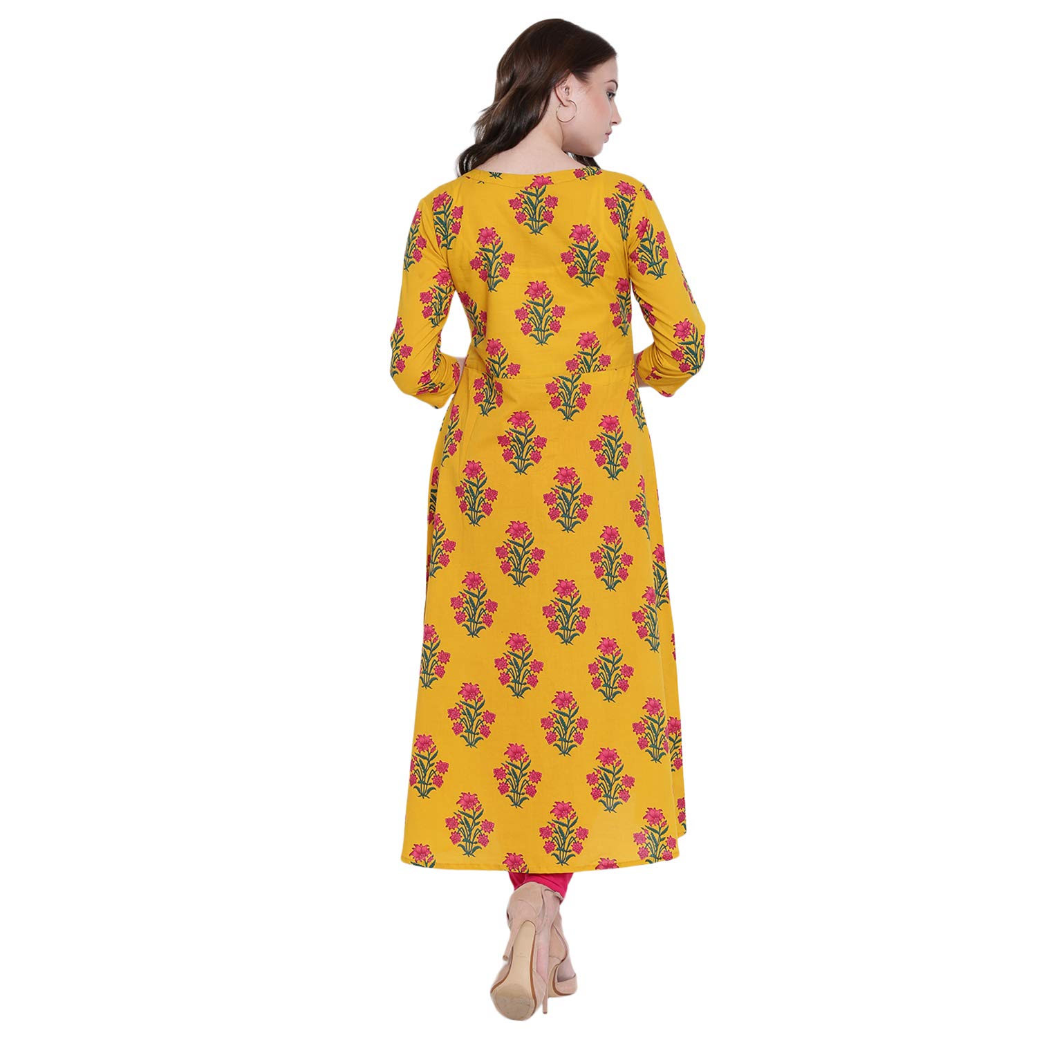gulmohar jaipur women's cotton a-line kurti (yellow)