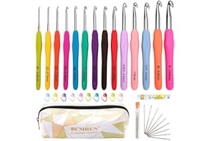 BCMRUN Crochet Hooks Set,14 PCS 2mm(B)-10mm(N) Ergonomic Soft Grip Handles Yarn Knitting Needles Kit with Case for Arthritic Hands, Extra Long Knit Needles, Best Gift for Women