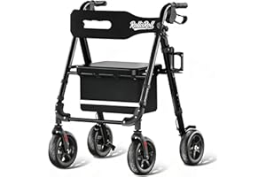 RollisRoll Walkers for Seniors with Seat, Lightweight Foldable Rollator Walker, Built in Cable, Reinforced Aluminum Frame, 8"