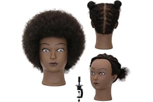 WDQXCQA Afro Mannequin Head With 100% Human Hair 8-Inch Mannequin Head Can Be Bleached Or Dyed Suitable For Hair Styling Practice Cutting Practice Styling Display And Braiding Practice