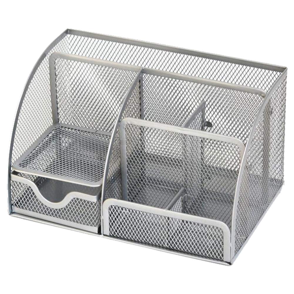 Mesh Desk Office Organizer,Multifunction Pen Holder with Drawer Stationery Storage Desktop Red