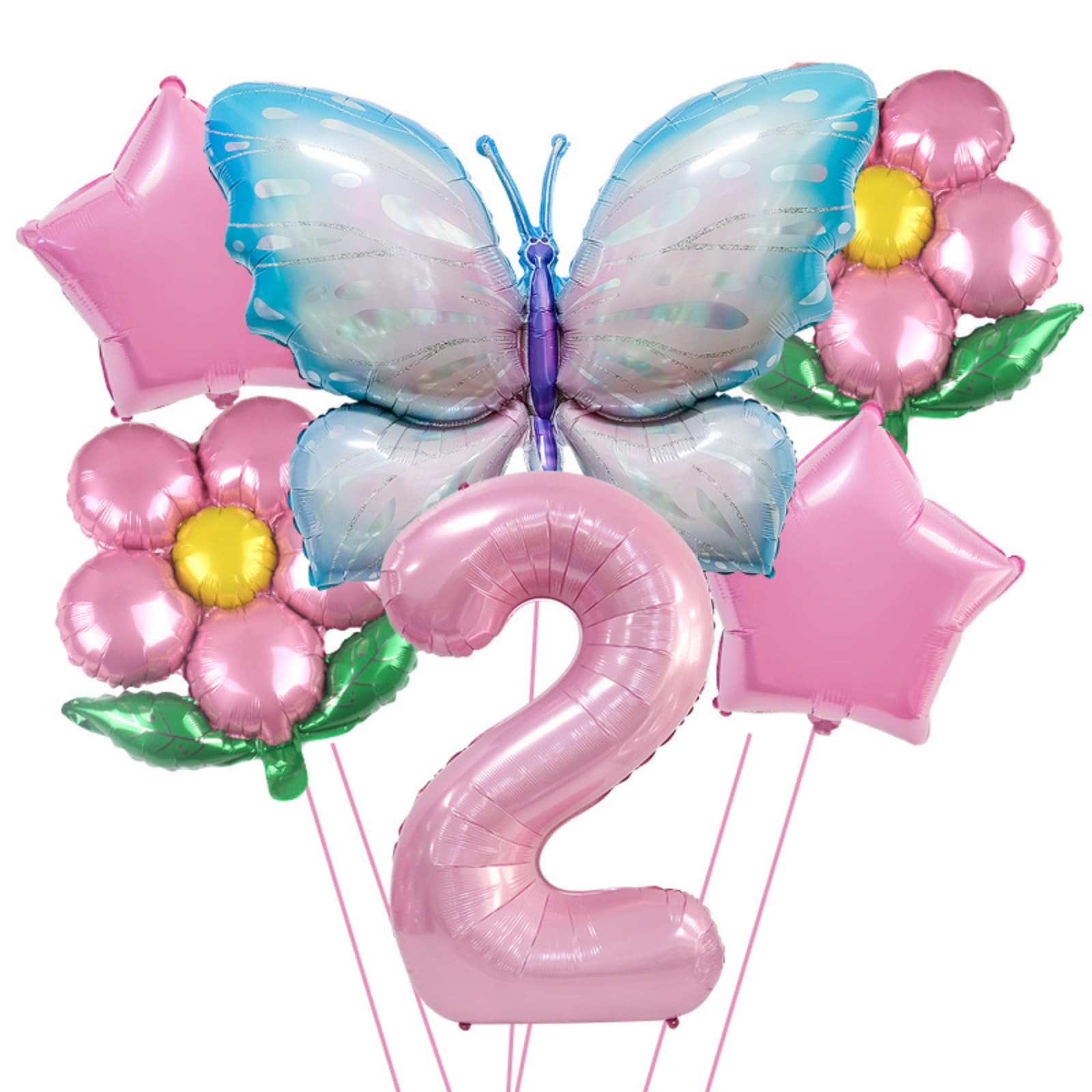 Photo 1 of 40-Inch Pink Number 2 Balloons Set, Butterfly 2nd Birthday Decorations, Foil Balloons for Girls & Baby Showers