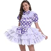 Hoplizy Women Sissy French Maid Satin Dots Bow Puffy Dress Cosplay Costume Crossdress