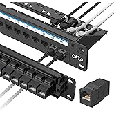 Jadaol [UL Listed] 24 Port Patch Panel Rackmount or Wall Mount 19-Inch 1U | Cat 6 Network Panel Preloaded with 24 Keystone Couplers plus 1 Spare, 10Gbps Ethernet Panel with Cable Management &amp; Back Bar