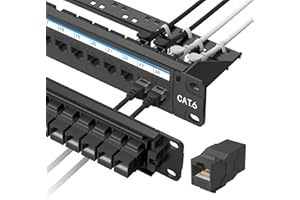 Jadaol [UL Listed] 24 Port Patch Panel Rackmount or Wall Mount 19-Inch, 1U Cat 6 Network Panel Preloaded with 24 Keystone Couplers Plus 1 Spare, 10Gbps Ethernet Panel with Cable Management & Back Bar
