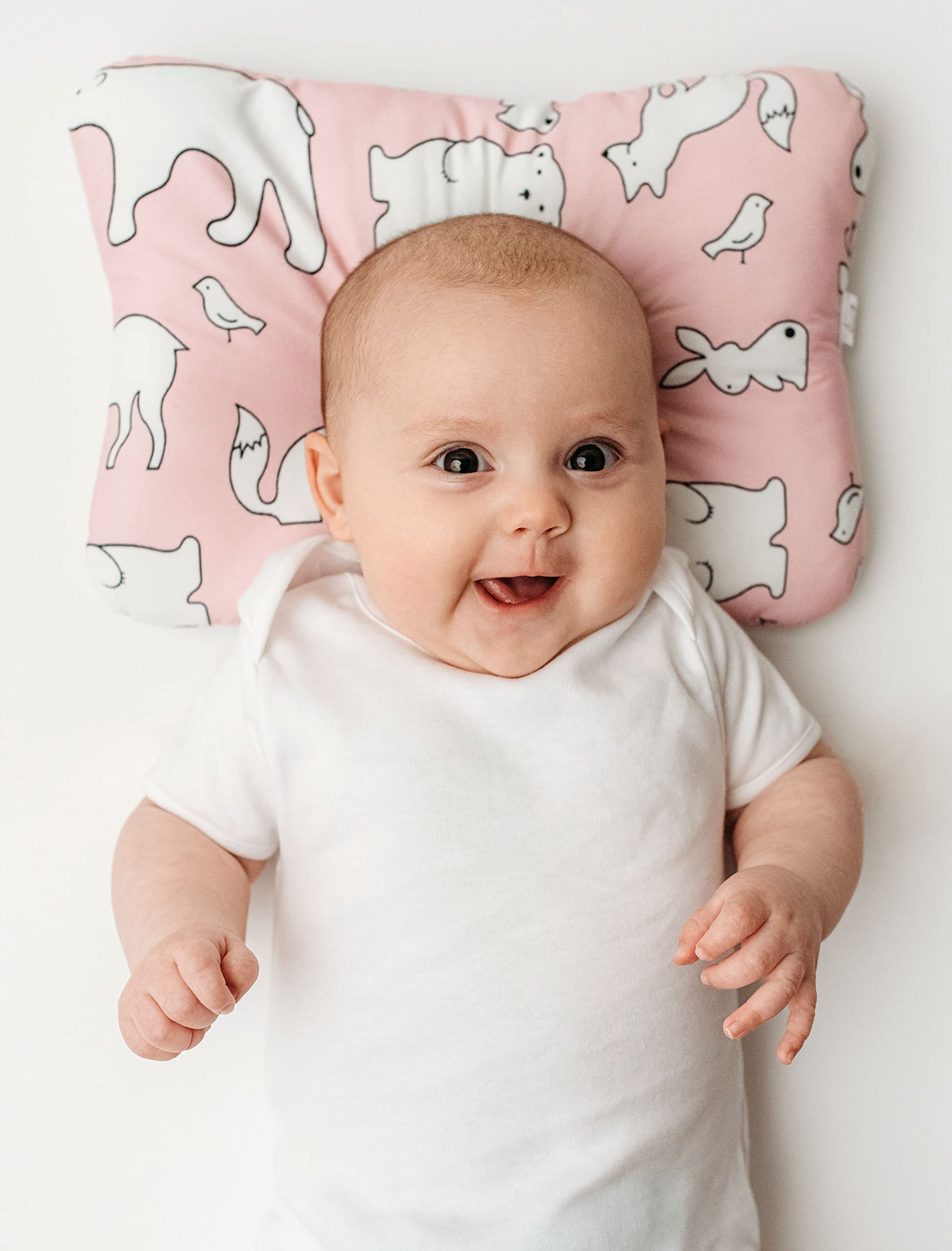 Stork Drop โ Baby Support Pillow with Gentle Head & Neck Cushioning | Soft 3D Air Mesh | Breathable, Washable & Skin-Friendly | For Supervised Playtime & Tummy Time | Pink Pillow