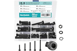 GuoYomm 70 PCS M8 x 30mm 35mm 40mm 45mm 50mm, Hex Socket Head Cap Screws Bolts Washers Nuts Assortment Kit, 12.9 Grade Alloy 