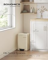 SONGMICS Steel Pedal Bin 20L with Inner Bucket Soft Close Stays Open Sand Beige view 2
