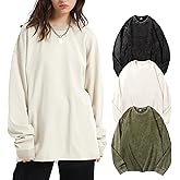 Yimoon Oversized Tshirts for Women Cotton Long Sleeve Shirts Acid Wash Baggy Tees Vintage T Shirt Streetwear