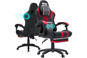 HOFFREE Gaming Chair Massage with Speakers Bluetooth and Footrest Big and Tall Video Game Chair for Heavy People 400lb with Massager for Adults Red and Black