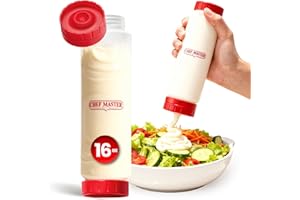 Chef Master Squeeze Bottles for Sauces (16oz) - Inverted, FIFO Refillable Bottle - Condiment Squeeze Bottles for Liquids, Sauces, Batter & Dressing - Made for Restaurants, Diners & Food Trucks - 90290