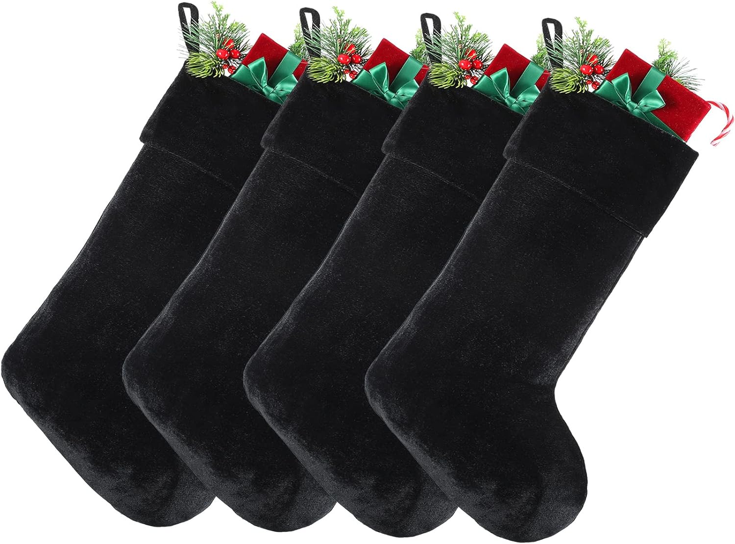 Stockings & Holders - Juinipe Christmas Velvet Stocking 10 x 19 Inch Christmas Hanging Black Stockings Xmas Sock Spooky for Fireplace Christmas Tree Ornament Holiday Season Party Decorations (4 Pieces)