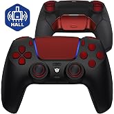 HEXGAMING RIVAL Wireless Controller Compatible with ps5, Black Red | Hall Effect Joysticks, Mouse-Click Triggers &amp; Bumpers, 2 Remappable Back Buttons, 8 Swappable Sticks, FPS Gaming