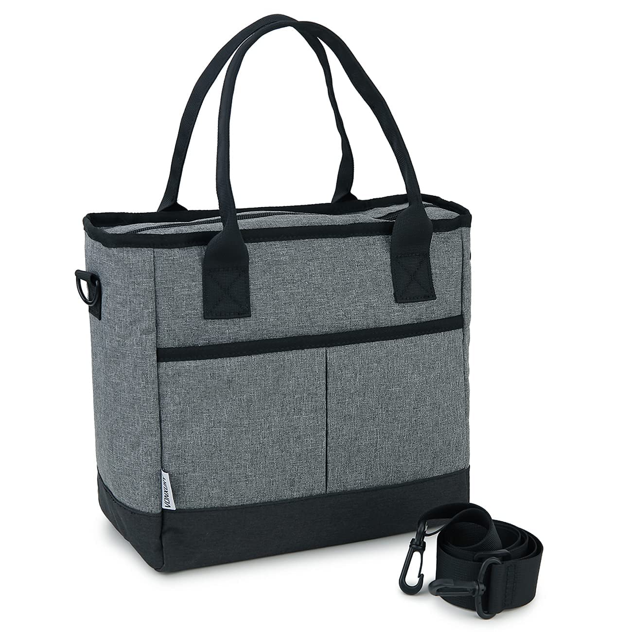 Large Lunch Bag for Women, Insulated Reusable Cooler Bag Thermal Tote Lunch Bag with Detachable Strap for Work Travel School(Grey)