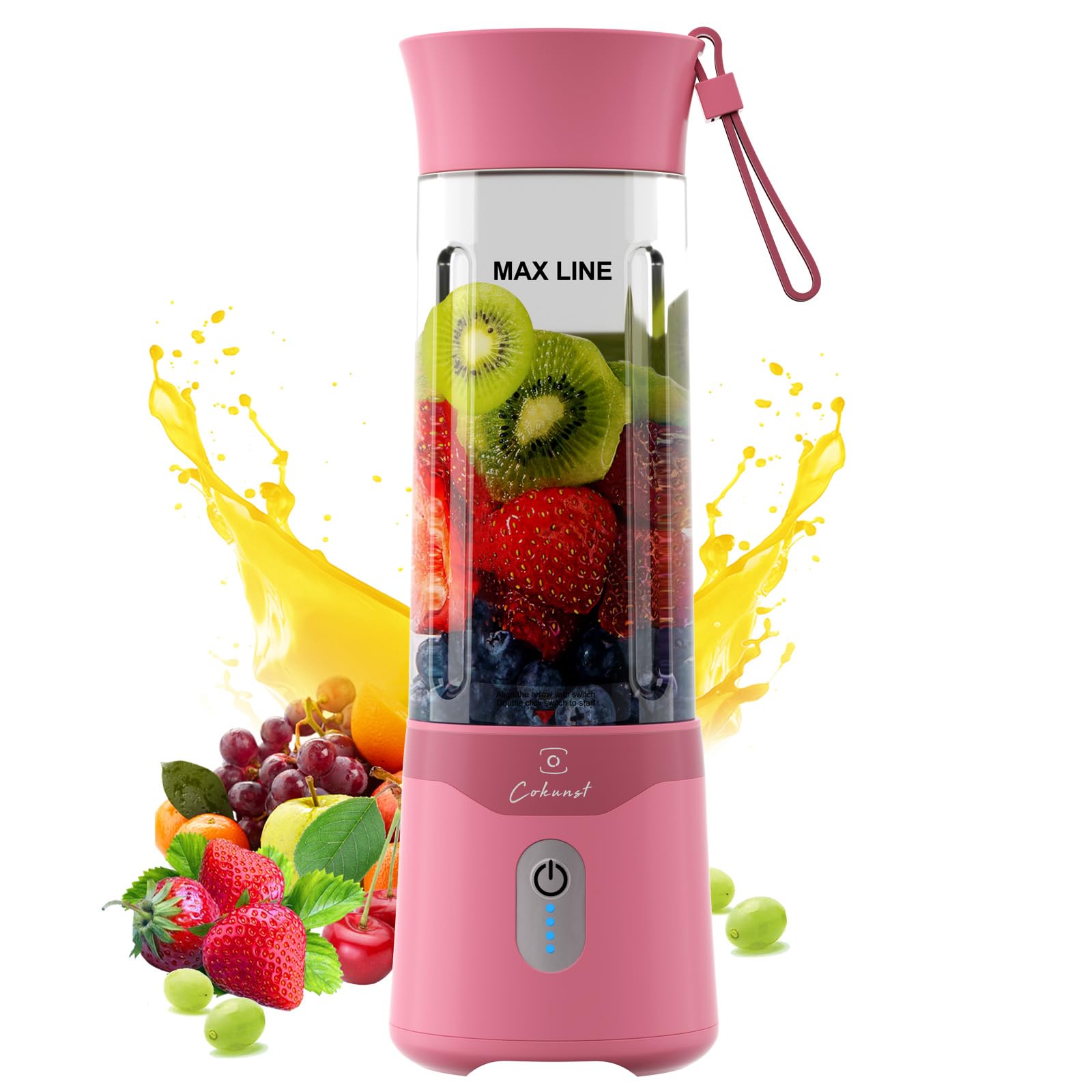 Photo 1 of ******FOR PARTS ONLY/NON-FUNCTIONAL******* COKUNST 18oz Portable Blender, USB Rechargeable Personal Size Blenders, Smoothie Blender with 6 Blades for Protein & Shakes, Mini juicer with Extra Handle Lid for Travel Sports Outgoing-Pink