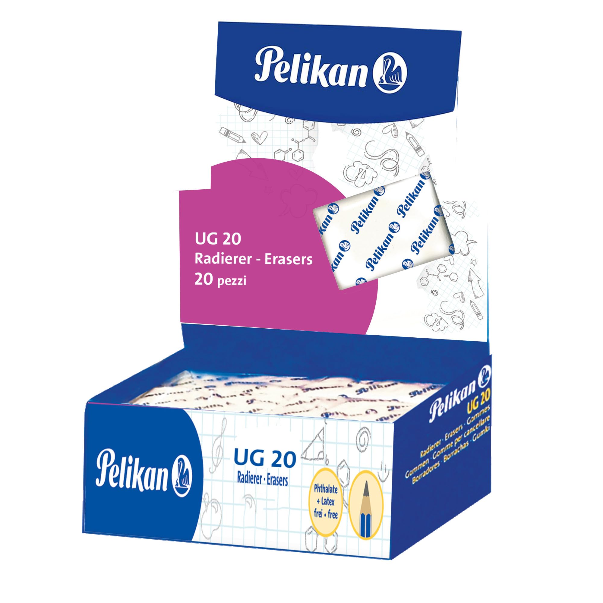 Pelikan UG 20 White Bread Eraser Erasers Suitable for Technical Drawing Artistic and School Drawing for Charcoal and Graphite, Pack of 20