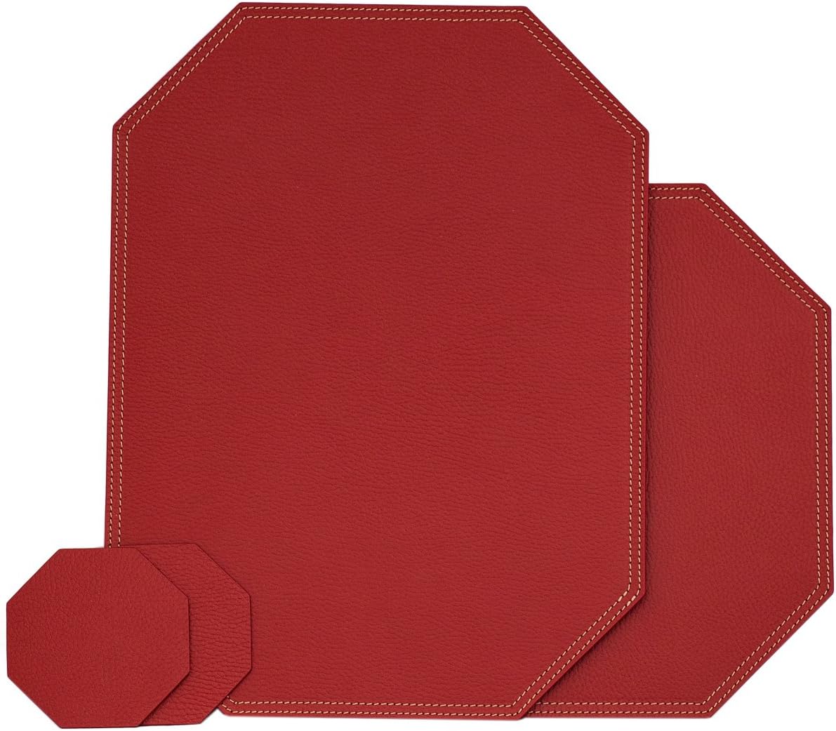 Nikalaz Octagon Placemats and Coasters Set of 2, Recycled Leather Place