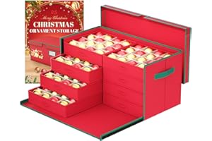 FUHSY Christmas Ornament Organizer Storage Box Holds up to 128-3" Holiday Ornaments Red Christmas Ornament Storage Box with 8 Removable Trays Christmas Balls Storage Container Bin for Xmas Drcor