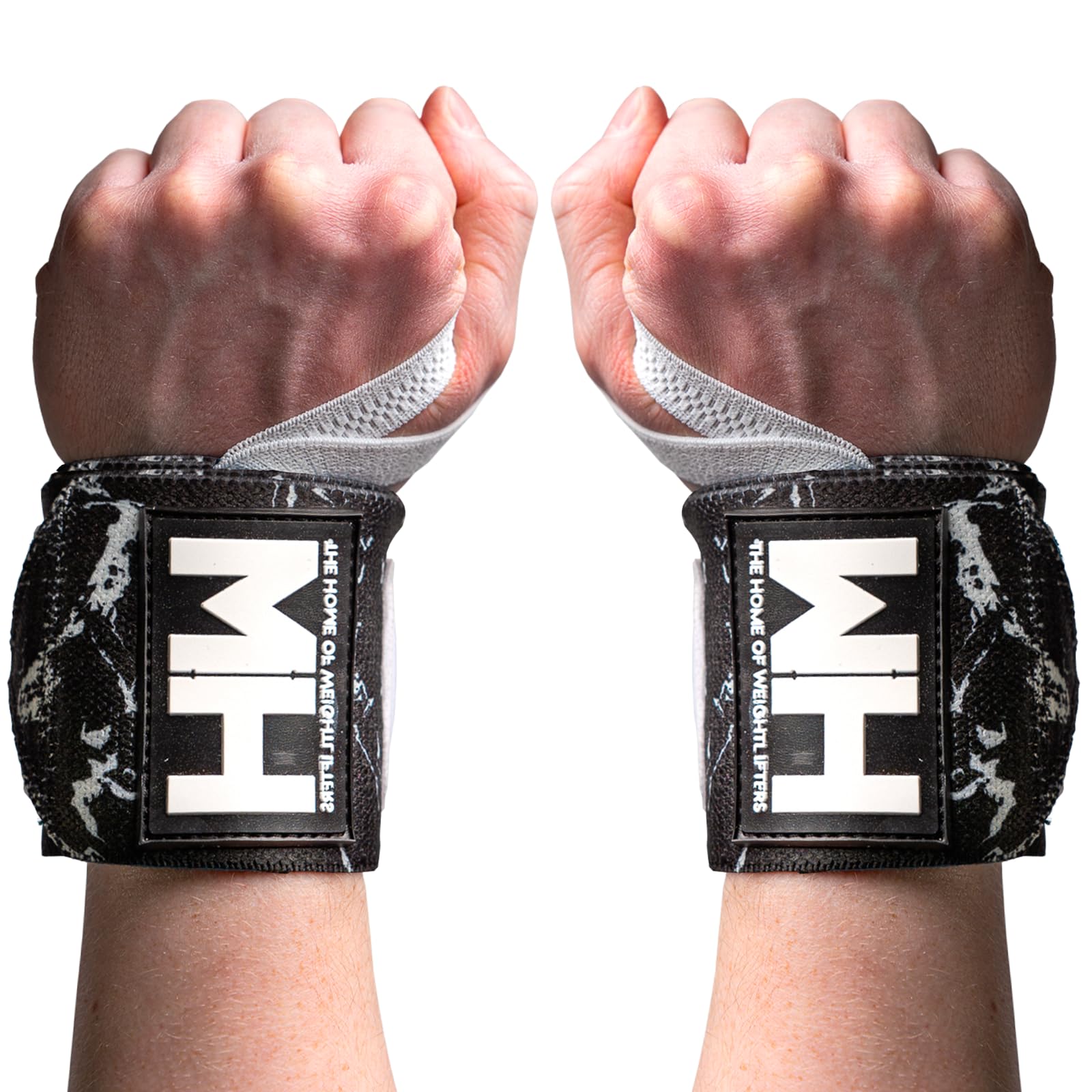 Weightlifting House Wrist Wraps, Straps for Weightlifting Men and Women Gym Wrist Support with Thumb Loop Strength for Olympic Weight Lifting… (Black & White Marble)