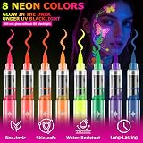 AOOWU Glow in the Dark Face Paint Pens 8 Colors UV Neon Kit view 2