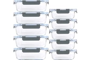 10 Pack Glass Meal Prep Containers, Glass Food Storage Containers with Airtight Lids Leakproof Lunch Bento Boxes for Microwav
