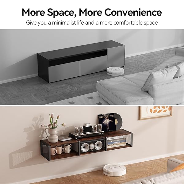 NANAGIFTREE 49″ FLOATING TV STAND, FLOATING TV STAND WALL MOUNTED, ENTERTAINMENT CENTER AND TV CONSOLE SHELF WITH OPEN STORAGE CABINET FOR LIVING ROOM, BEDROOM