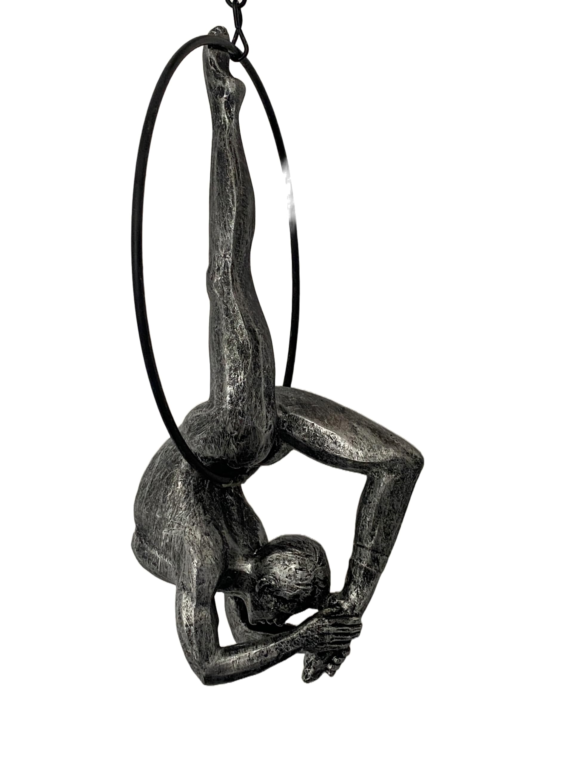 Haute Collage 1x Antique Silver Female Gymnast Acrobat on a Ring - looking down Figurine Vintage Style Wallhanging Statue