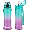 OLDLEY Kids Water Bottle for School with Straw Chug Lid, 15 oz Unbreakable Leak-Proof BPA-Free Motivational Water Bottles with Time Marker for Travel Sports Gym, 2 Lids, Mint Purple