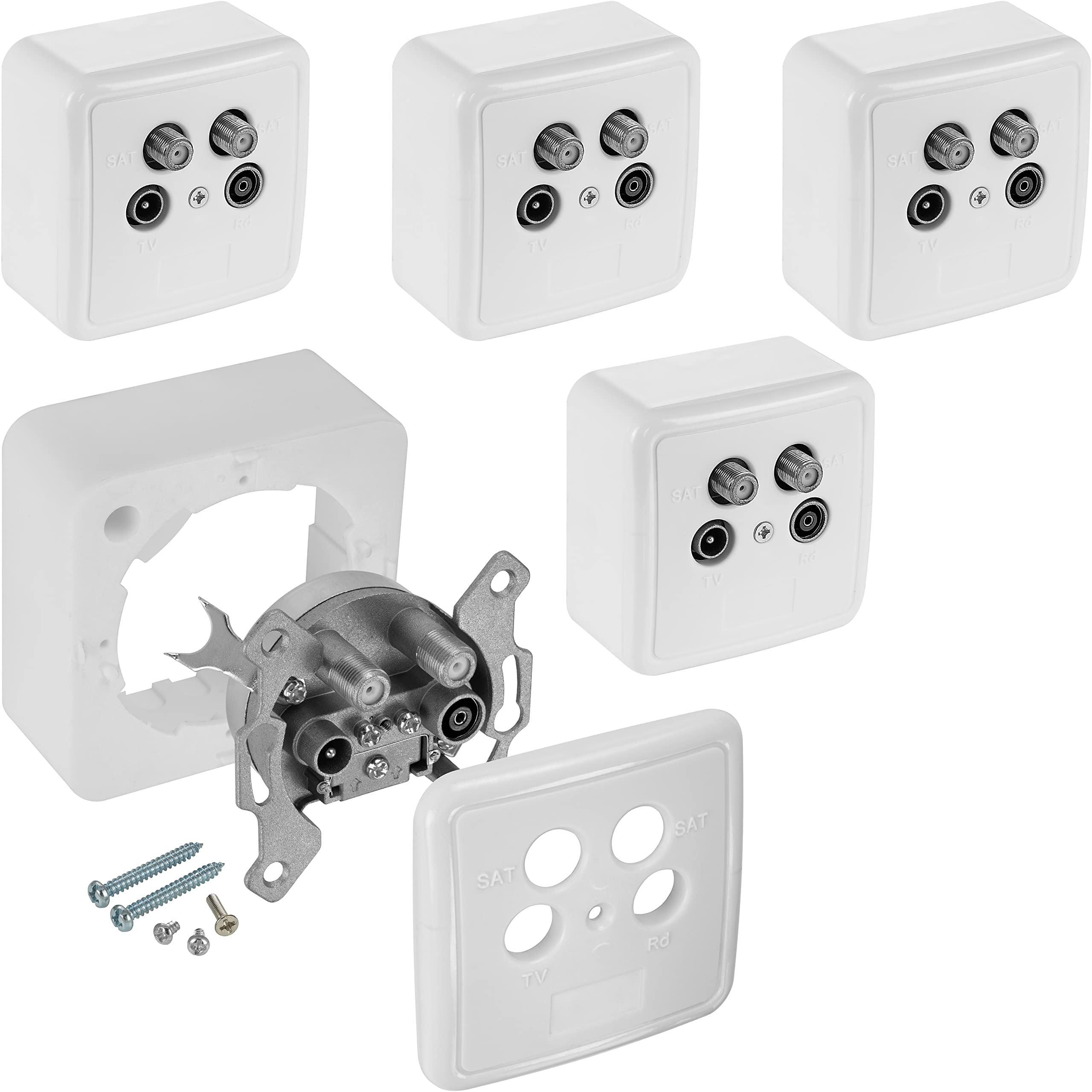 Poppstar 5x SAT socket (4-hole antenna socket), terminal socket for SAT, TV and cable connection (digital/analogue), suitable for surface mounting/flush mounting