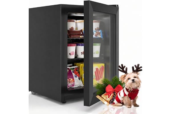 TABU 3.0 Cu Ft Upright Freezer, Mini Freezer with Glass Door, Black | Freestanding,Energy Saving, 7 Adjustable Thermostat, Space-Saving, Low Noise, Compact Freezer with Removable Shelves