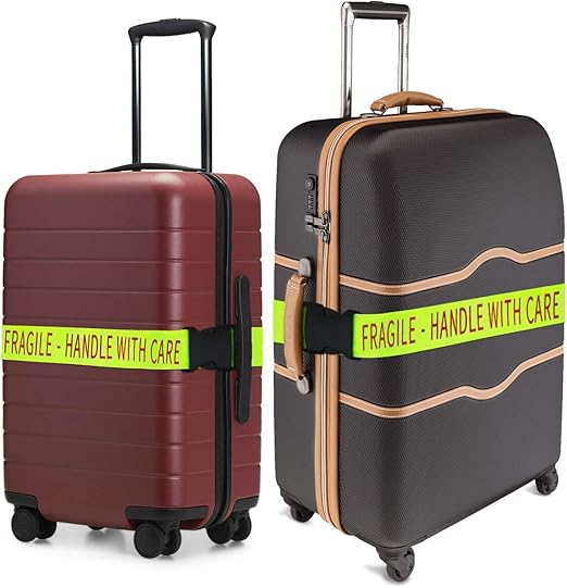 2 Pack Bright Luggage Straps Fragile Handle with Care for