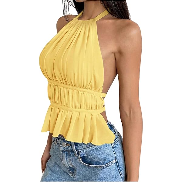 SOLY HUX Women's Bow Tie Back Tank Top - Cute Sleeveless Y2K Summer Crew Neck Tops