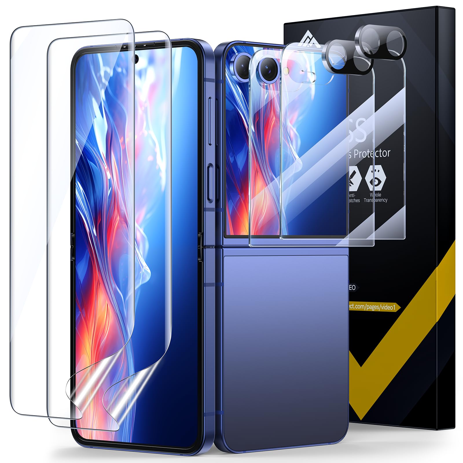 【2+2+2】EGV for Samsung Galaxy Z Flip 7 Screen Protector, [Strengthen Crease Test] Self-Healing Soft TPU Screen Protector for Galaxy Z Flip 7+ Front Tempered Glass + Camera lens Protector,Anti Scratch