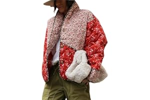 Eisctnd Women's Cropped Puffer Quilted Jacket Cardigan Floral Printed Lightweight Long Sleeve Short Padded Coats