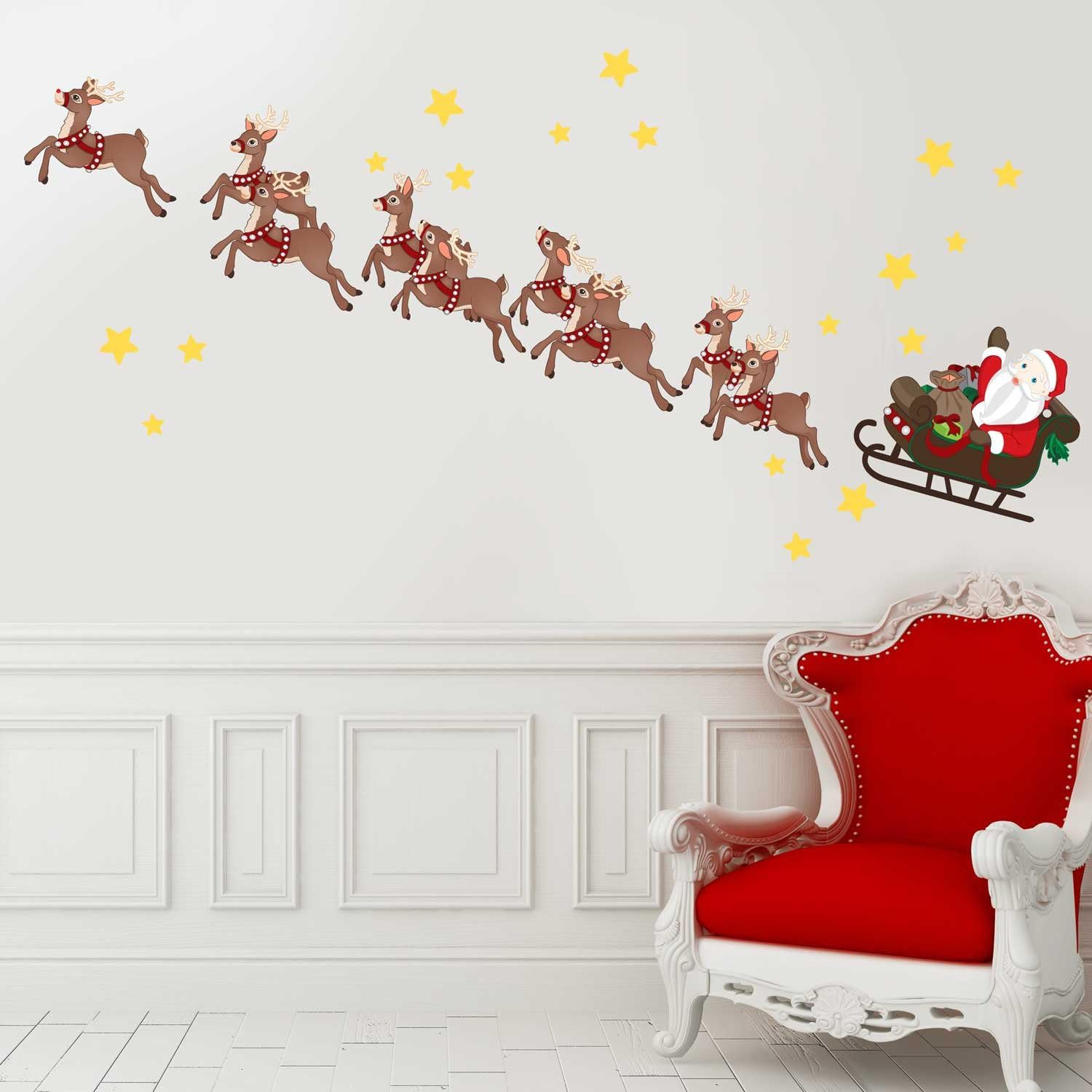 Santa's Sleigh & Reindeer Wall Decal Kit Christmas Wall Decal Kit