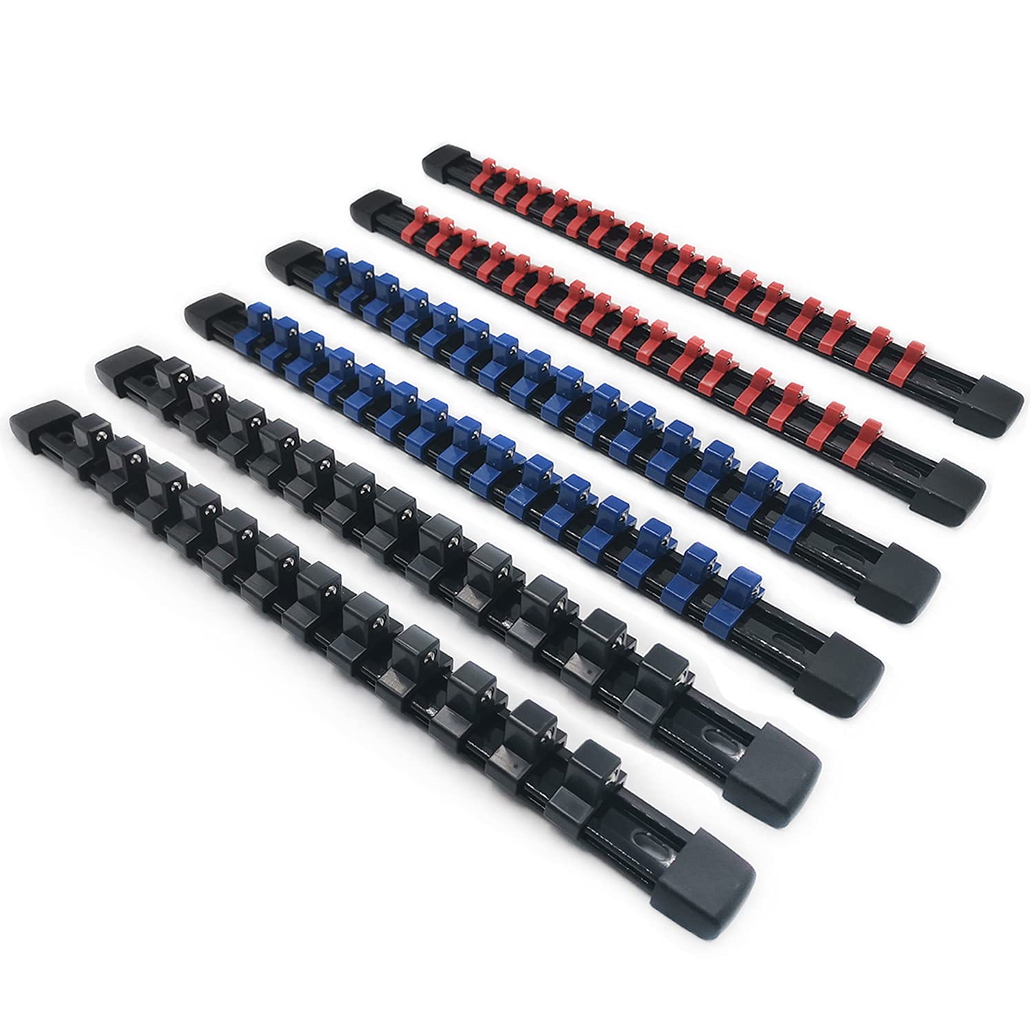 ACEBON Tools Socket Organizers, 6 Piece Socket Holder Kit, 1/4 inch, 3/8 inch & 1/2 inch Drive, Portable Socket Clip Rail Holder, Holds 86 Sockets