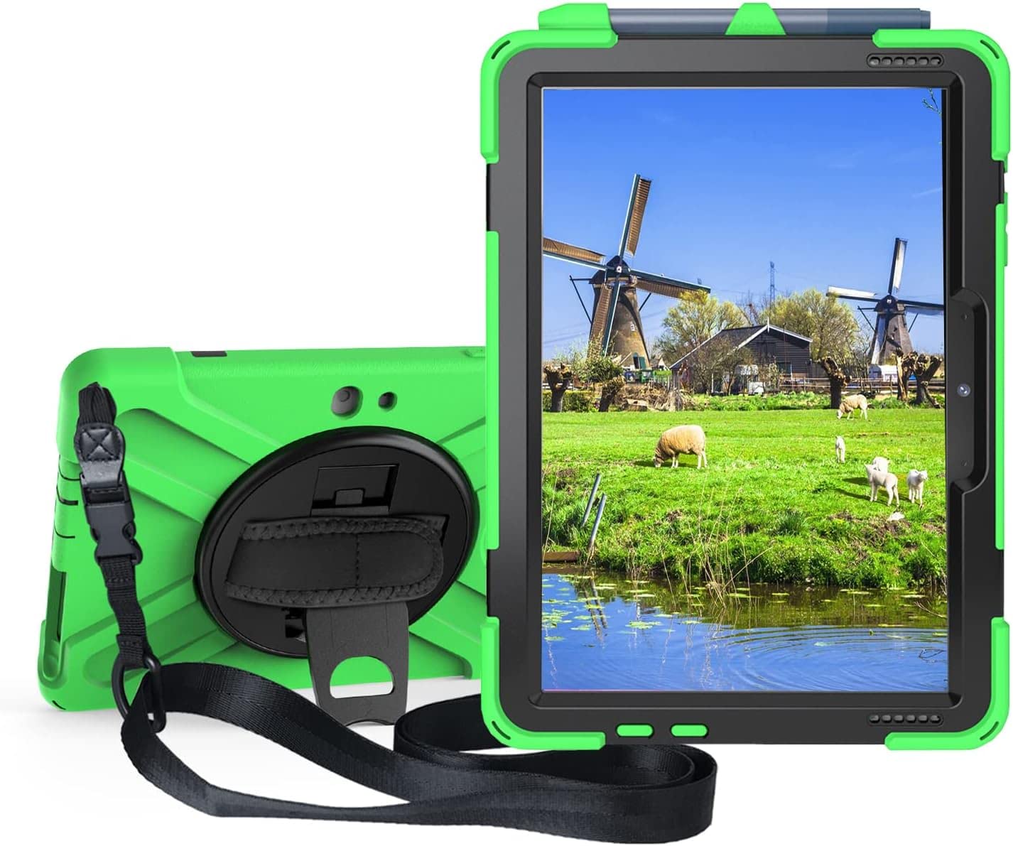 Sfulatdc Compatible with Surface Go Case,Shockproof Heavy Duty Rugged Full Body Cover with Strap and Kickstand for Microsoft Surface Go 4/3/2/1 Green