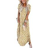 ANRABESS Womens Summer Maxi Dress Short Sleeve Casual Loose Long T Shirt Dresses Split Vacation Beach Sundress Travel Outfits